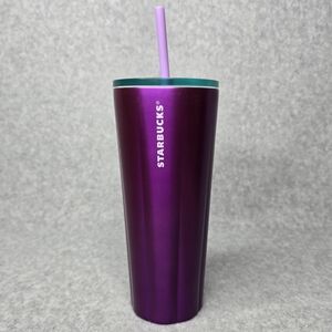 Starbucks Stainless Steel Purple Scalloped Cold Cup Tumbler /Straw/Teal Lid 24oz